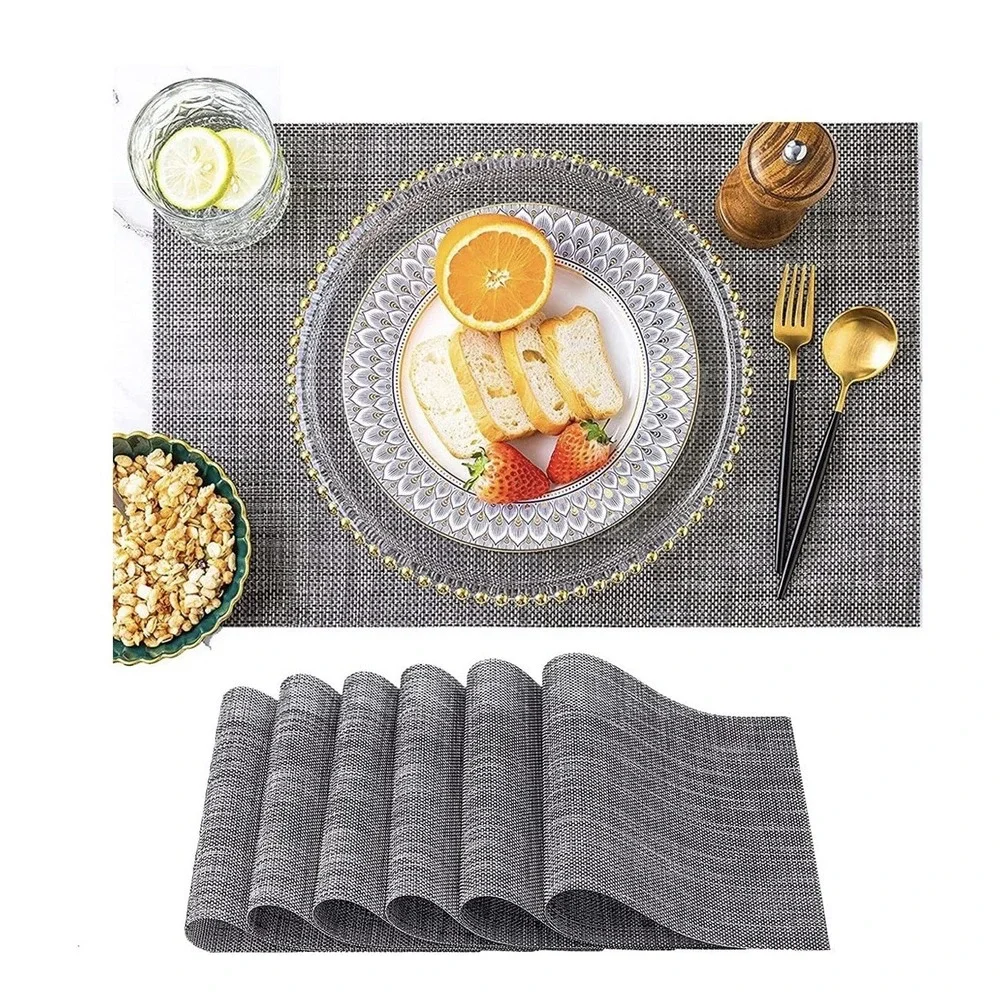 🏡 6-Pack Black/Grey‎ Dining Table Placemats